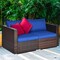 Costway 2PCS Patio Rattan Corner Sofa Sectional Furniture Set Black Cushion Black\Red